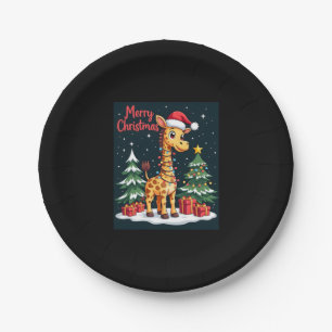 Giraffe Merry Christmas Tree Lighting Santa Giraff Paper Plate