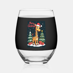Giraffe Merry Christmas Tree Lighting Santa Giraff Stemless Wine Glass