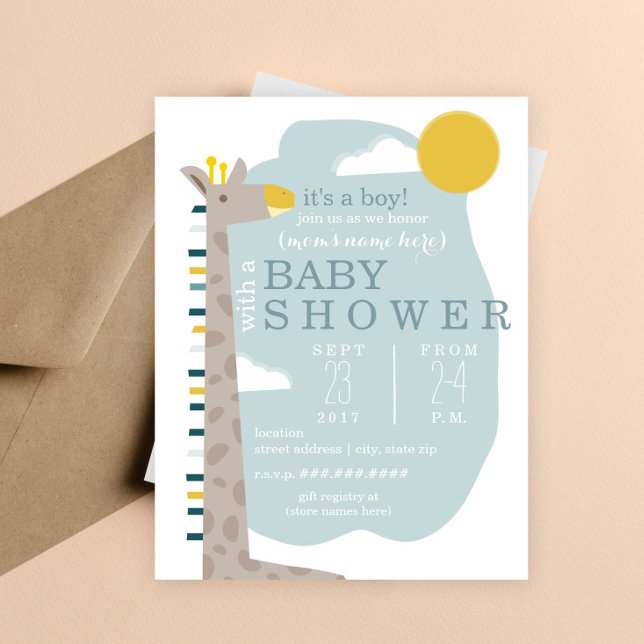 Giraffe Modern Boy Baby Shower Invitation (Creator Uploaded)