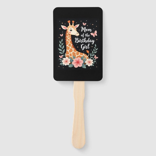 Giraffe Mom of the Birthday Girl Matching Family L Hand Fan (Front)