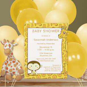 Giraffe Monkey Alligator Baby Boy Shower Invite