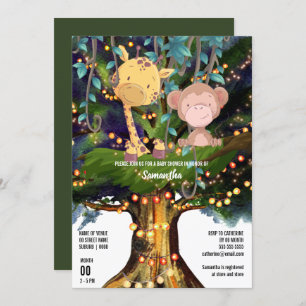Giraffe monkey tropical jungle tree string lights  invitation