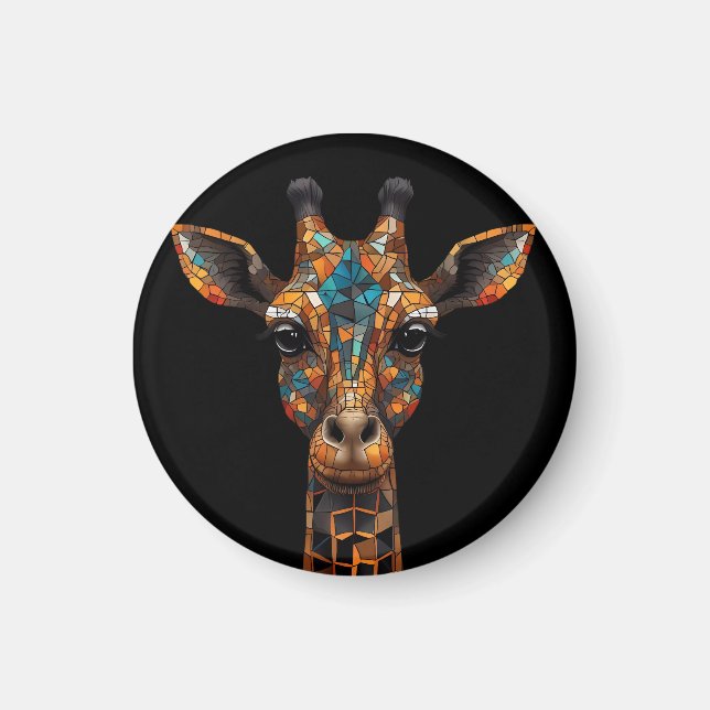 Giraffe Mosaic Portrait Acrylic Keychain Magnet (Front)