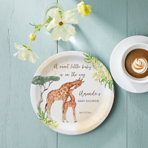 Giraffe mum and baby African safari baby shower Paper Plate