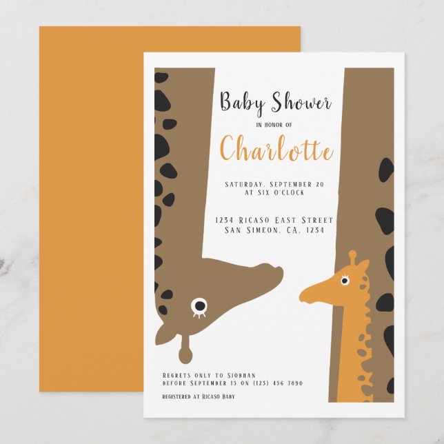 Giraffe Mum and Baby Cute Baby Shower Invitation (Front/Back)