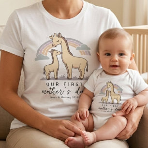 Giraffe Mum Baby First Mother’s Day Pastel Rainbow T-Shirt