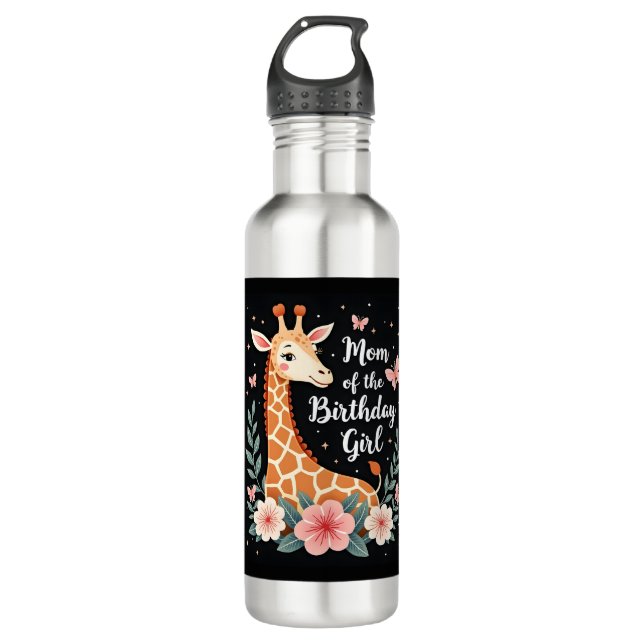 Giraffe Mum of the Birthday Girl Matching Family L 710 Ml Water Bottle (Front)