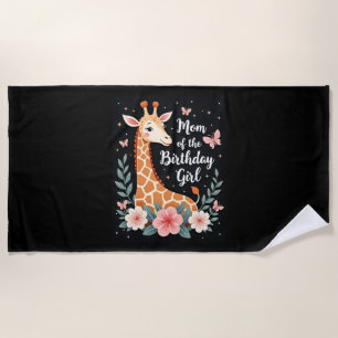 Giraffe Mum of the Birthday Girl Matching Family L Beach Towel