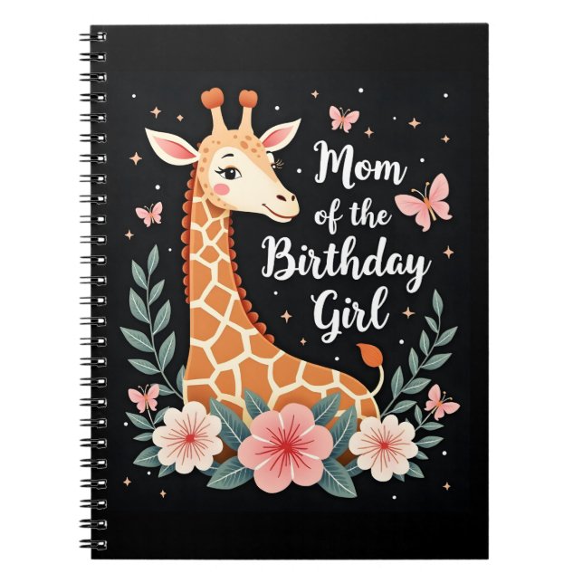 Giraffe Mum of the Birthday Girl Matching Family L Notebook (Front)