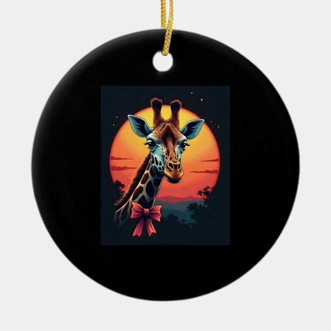 Giraffe Neck Like a Rollercoaster Run Funny Retro  Ceramic Tree Decoration (Front)