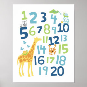 Giraffe number nursery wall art print