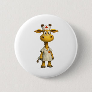 Giraffe Nurse Cartoon – Whimsical Healthcare Hero 6 Cm Round Badge