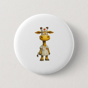 Giraffe Nurse Cartoon � Whimsical Healthcare Hero 6 Cm Round Badge