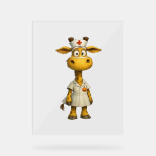 Giraffe Nurse Cartoon – Whimsical Healthcare Hero  Acrylic Sign