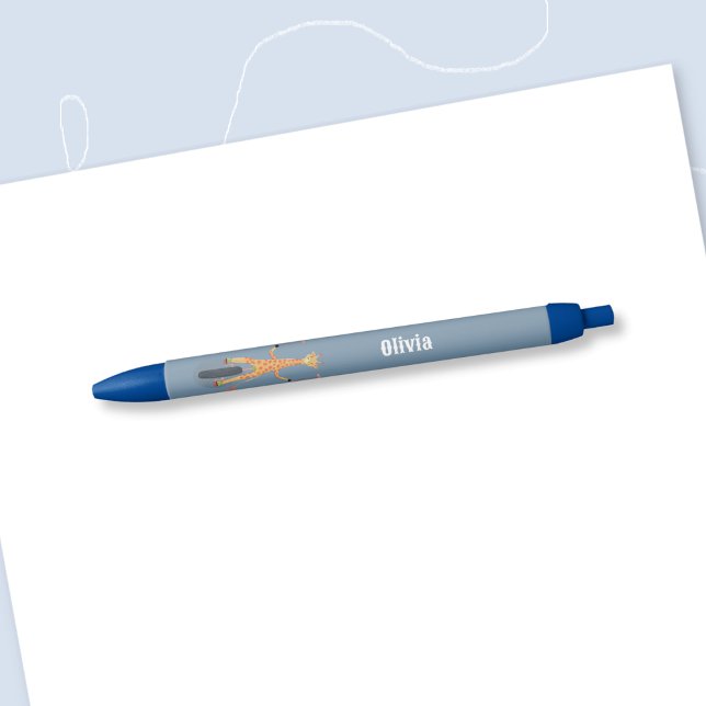 Giraffe on a Unicycle Kid Personalized Blue Pen (Giraffe on a unicycle kid personalized pen . )