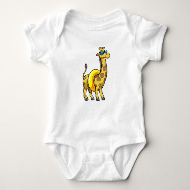 Giraffe on Beach with Swim ring & Sunglasses Baby Bodysuit (Front)