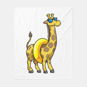 Giraffe on Beach with Swim ring & Sunglasses Fleece Blanket