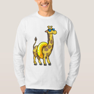 Giraffe on Beach with Swim ring & Sunglasses T-Shirt
