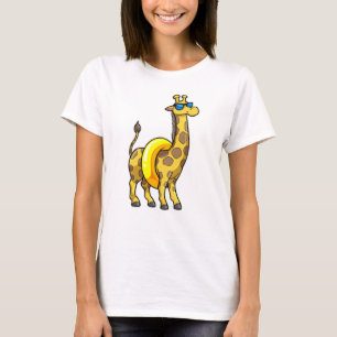 Giraffe on Beach with Swim ring & Sunglasses T-Shirt
