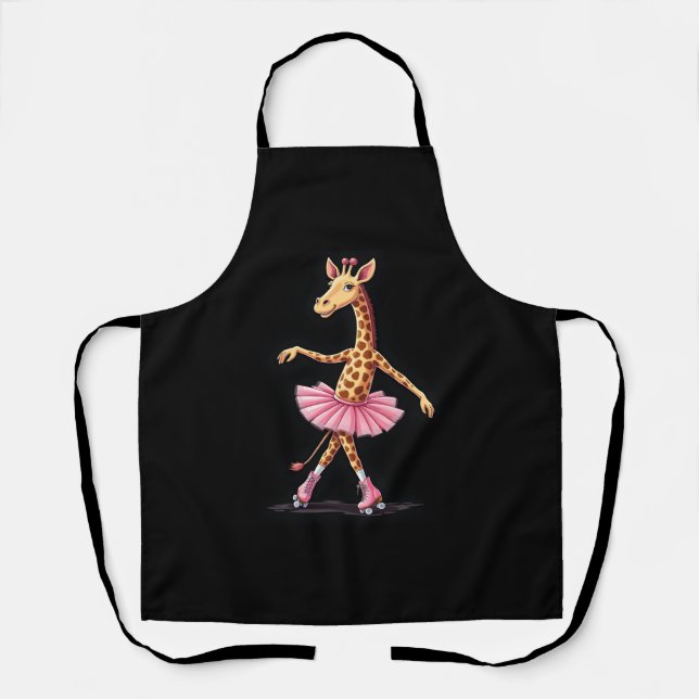 Giraffe On Roller Skates In Pink Tutu Tank Top Apron (Front)