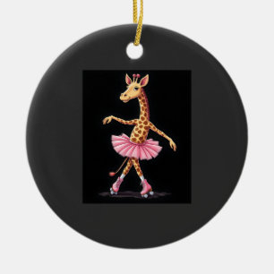 Giraffe On Roller Skates In Pink Tutu Tank Top Ceramic Tree Decoration