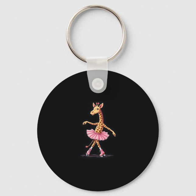 Giraffe On Roller Skates In Pink Tutu Tank Top Key Ring (Front)