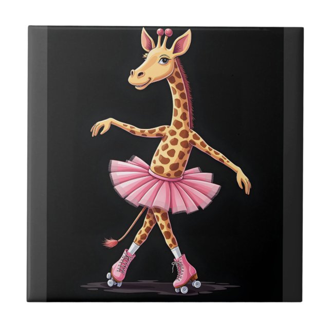 Giraffe On Roller Skates In Pink Tutu Tank Top Tile (Front)