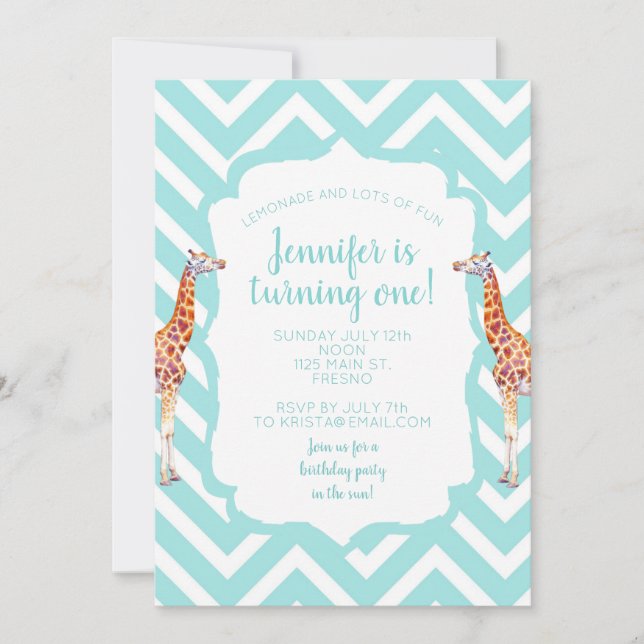 Giraffe on zigzag chevron.                         invitation (Front)