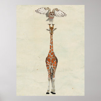 GIRAFFE & OWL Art Poster
