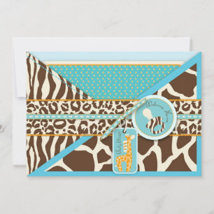 Giraffe & Pacifier Safari Animal Print Baby Shower Invitation