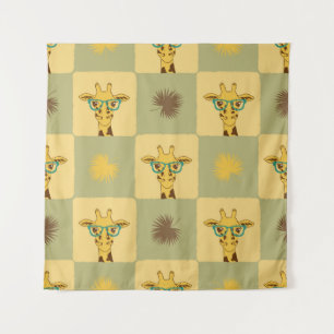 Giraffe Palm: Tropical Checked Print Tapestry