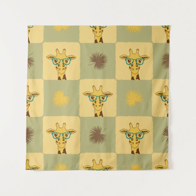 Giraffe Palm: Tropical Checked Print Tapestry (Front)