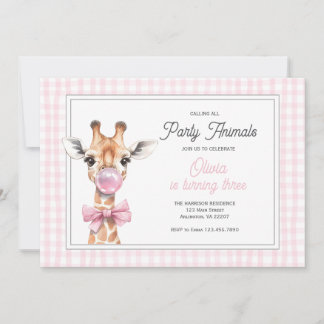 Giraffe Party Animal Birthday Invitation – Pink