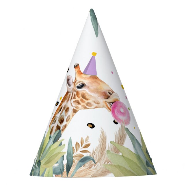 Giraffe Party Animals Safari Wild Animals Birthday Hat (Front)