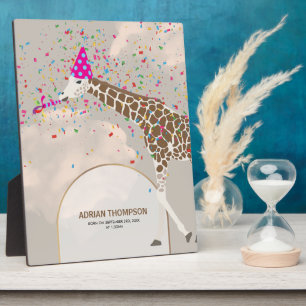 Giraffe Partying Safari Birthday Stat Nursery Baby Plaque