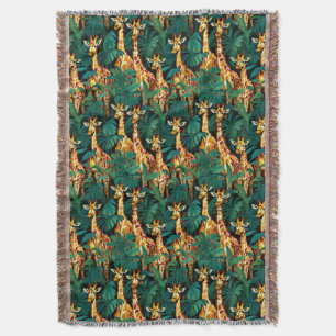 Giraffe Pattern in a Green Leafy Jungle Throw Blanket