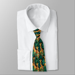 Giraffe Pattern in a Green Leafy Jungle Tie
