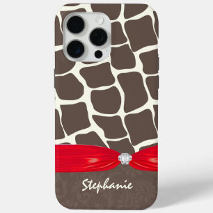 Giraffe Pattern Printed Ribbon and Rhinestone iPhone 15 Pro Max Case
