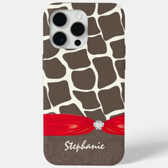 Giraffe Pattern Printed Ribbon and Rhinestone Case-Mate iPhone Case (Back)