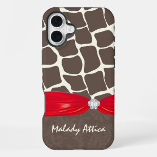 Giraffe Pattern Printed Ribbon Faux Crystal iPhone 16 Plus Case