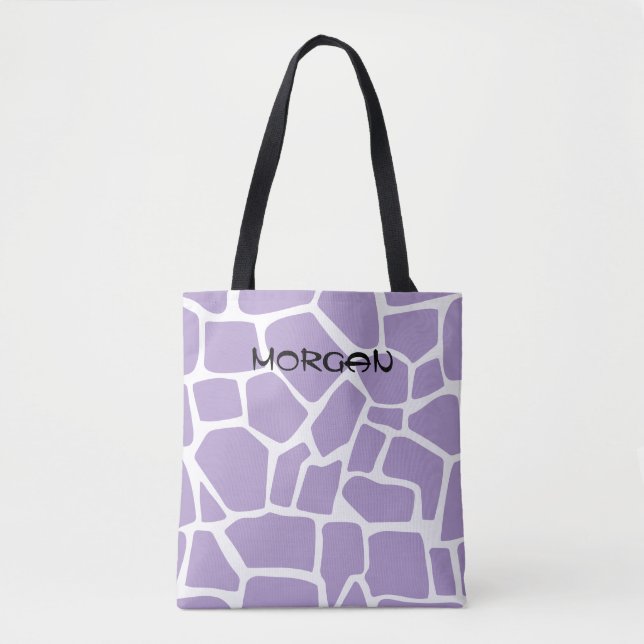 Giraffe Pattern Tote Bag - Purple and White Design (Front)
