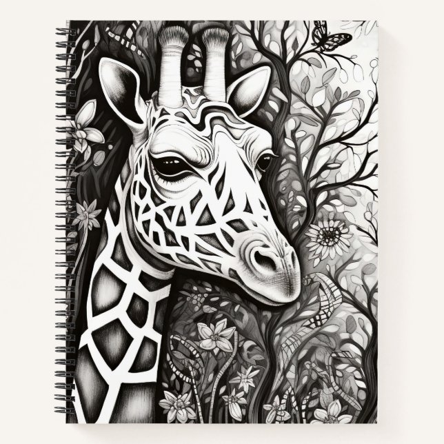 Giraffe Peaceful Nature Prairie Sketch Drawing Art Notebook (Front)