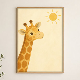 Giraffe Peek Watercolour Whimsical Art Poster