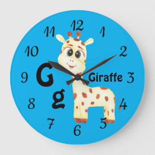 Giraffe personalise ABC: Letter G - Add Your Name Large Clock