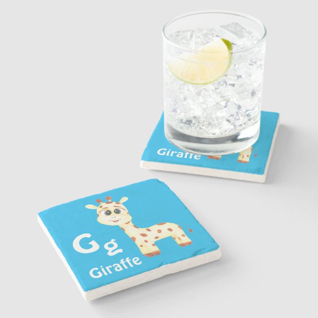 Giraffe personalise ABC: Letter G - Add Your Name Stone Coaster (Side)