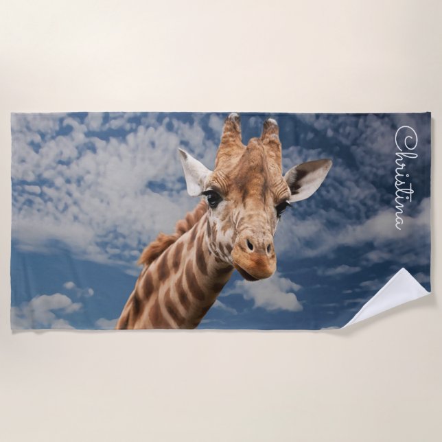 Giraffe Personalised Beach Towel (Front)