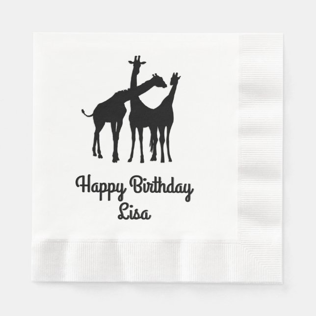 Giraffe Personalised Birthday Napkin (Front)