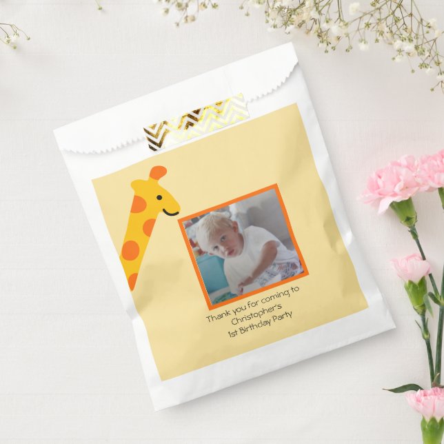 Giraffe Photo Boys 1st Birthday Invitation Favour Bags (Sealed)
