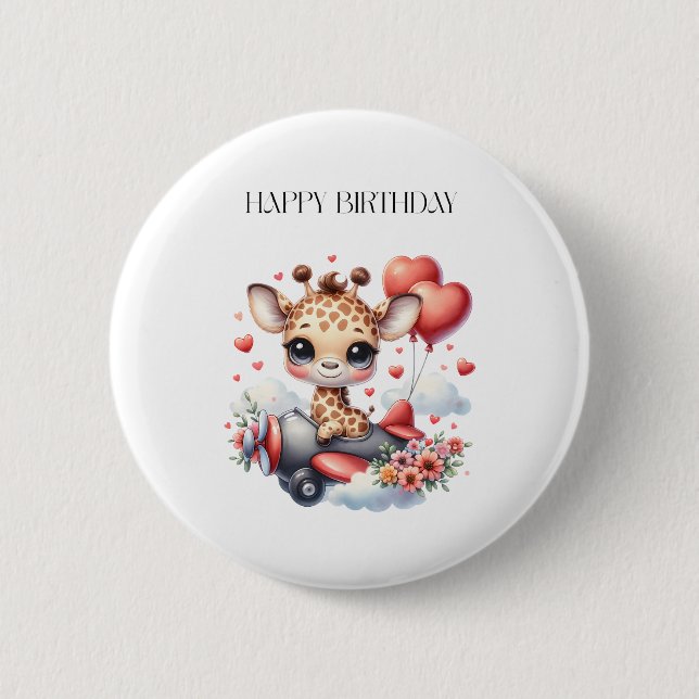 Giraffe Pilot Birthday 6 Cm Round Badge (Front)