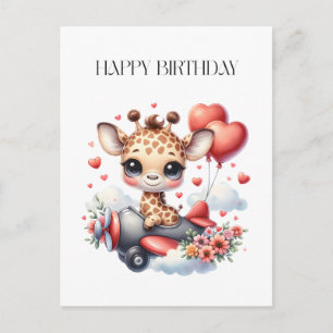 Giraffe Pilot Birthday Announcement Postcard